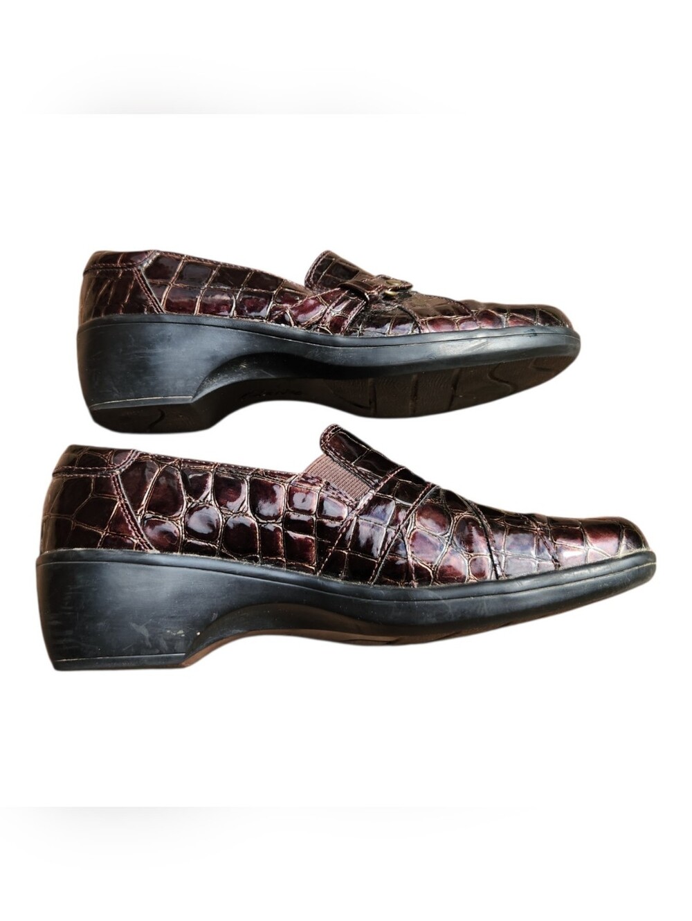 Womens Size 8M Clarks Bendables Brown Patent Croc Print Embossed Loafers Office - Picture 2 of 9